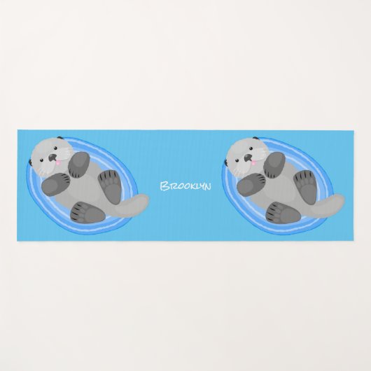 かわいいハッピーシーオッター漫画イラストレーション ヨガマット (正面(横))