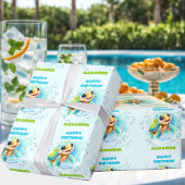 かわいいハッピーシータートルネームリトルボーイ誕生日 ラッピングペーパー