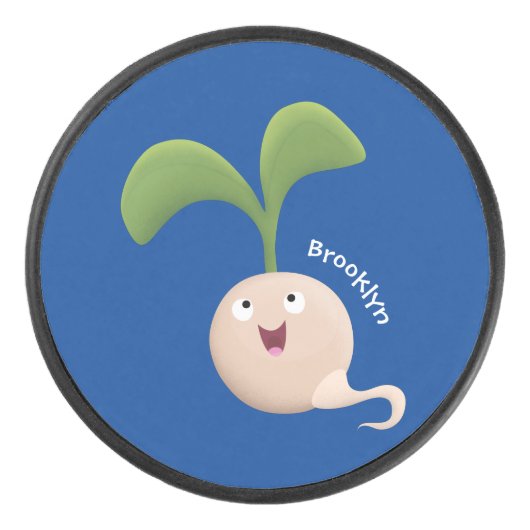 かわいいハッピーシードスプラウト漫画イラストレーション アイスホッケーパック (正面)