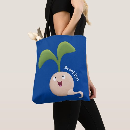 かわいいハッピーシードスプラウト漫画イラストレーション トートバッグ (クローズアップ)