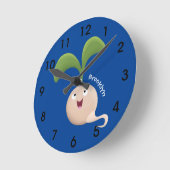 かわいいハッピーシードスプラウト漫画イラストレーション ラウンド壁時計 (傾斜)