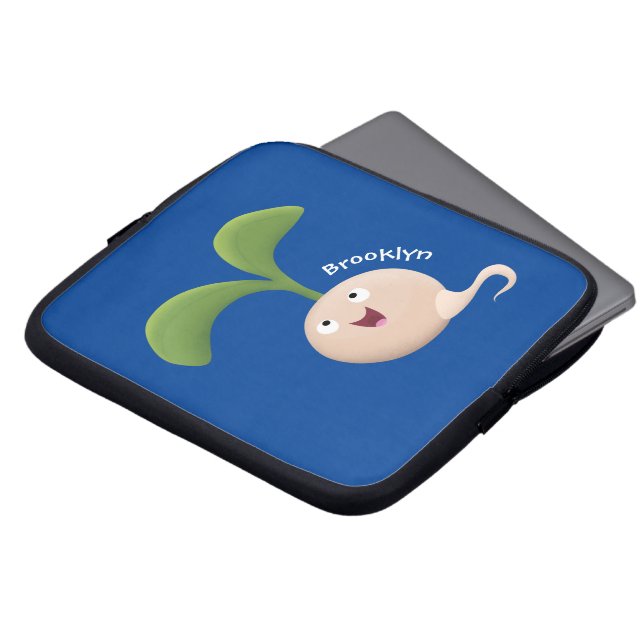 かわいいハッピーシードスプラウト漫画イラストレーション ラップトップスリーブ (正面上部)