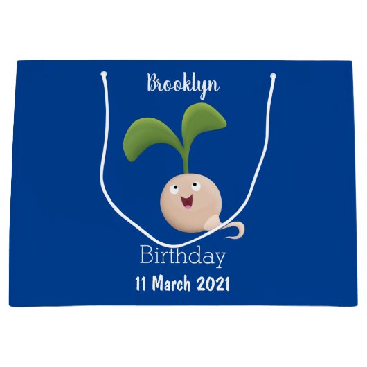 かわいいハッピーシードスプラウト漫画イラストレーション ラージペーパーバッグ (正面)