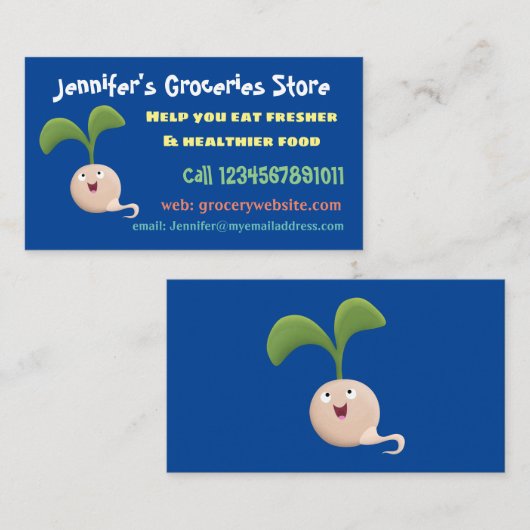 かわいいハッピーシードスプラウト漫画イラストレーション 名刺 (正面/裏面)