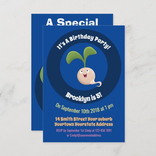 かわいいハッピーシードスプラウト漫画イラストレーション 招待状 (正面/裏面)