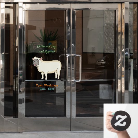 かわいいハッピーシープマンガイラストレーション ウィンドウサイン (オフィスドア)