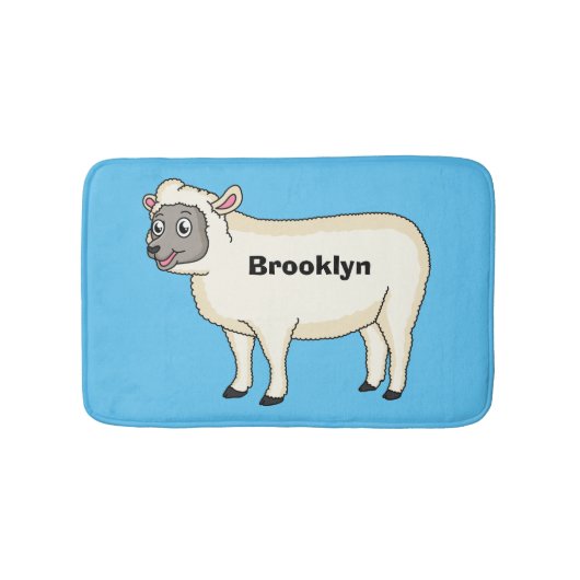 かわいいハッピーシープマンガイラストレーション バスマット (正面)