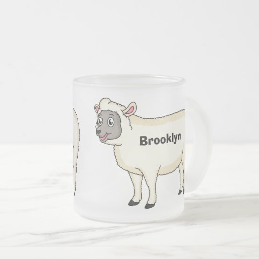 かわいいハッピーシープマンガイラストレーション フロストグラスマグカップ (正面右)