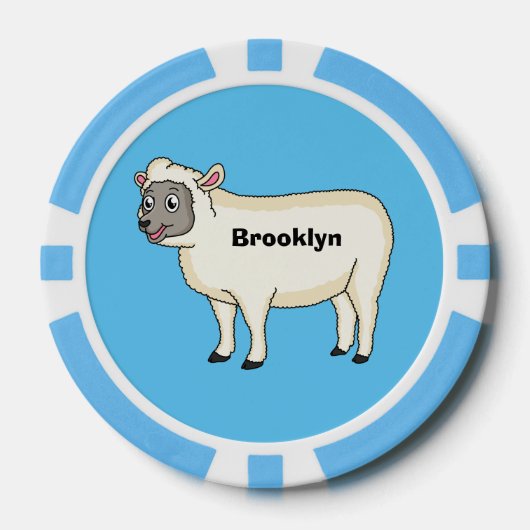 かわいいハッピーシープマンガイラストレーション ポーカーチップ (正面)