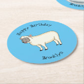 かわいいハッピーシープマンガイラストレーション ラウンドペーパーコースター (アングル)