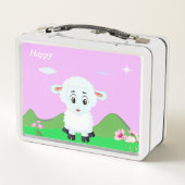 かわいいハッピーシープマンガフラワー&スター メタルランチボックス (裏面)