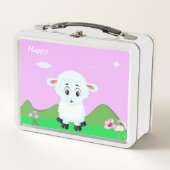 かわいいハッピーシープマンガフラワー&スター メタルランチボックス (正面)