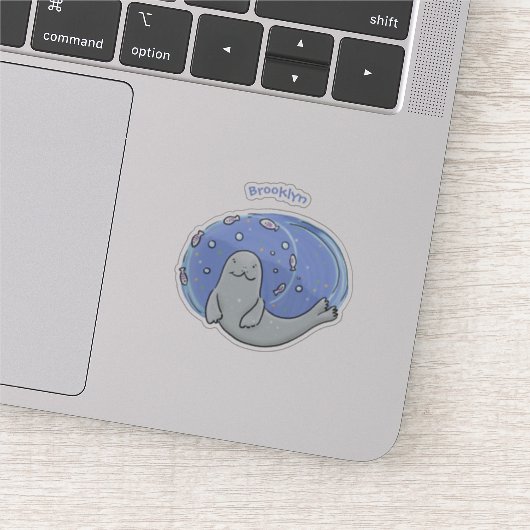 かわいいハッピーシールと魚の漫画イラストレーション シール (詳細)