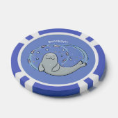 かわいいハッピーシールと魚の漫画イラストレーション ポーカーチップ (シングル)