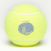 かわいいハッピーシールと魚の青い漫画イラストレーション テニスボール (裏面)