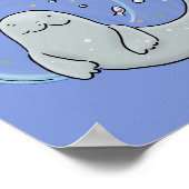 かわいいハッピーシールと魚の青い漫画イラストレーション ポスター (角)