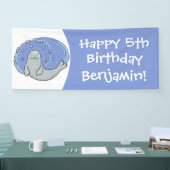 かわいいハッピーシールと魚の青い漫画イラストレーション 横断幕 (トレードショー)