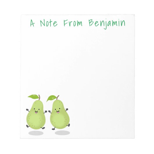 かわいいハッピージャンプ梨の漫画イラストレーション ノートパッド (正面)