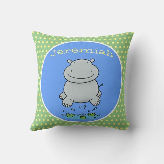 かわいいハッピージャンプ海馬漫画イラストレーション クッション (裏面)