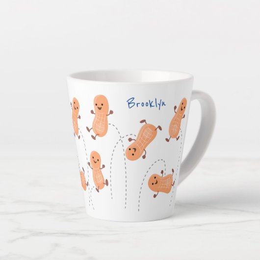 かわいいハッピージャンプ落花生の漫画イラストレーション カフェラテマグ (右アングル)