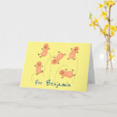 かわいいハッピージャンプ落花生の漫画イラストレーション カード (黄色い花)