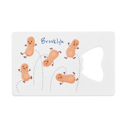 かわいいハッピージャンプ落花生の漫画イラストレーション クレジットカード栓抜き (正面(横))