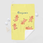 かわいいハッピージャンプ落花生の漫画イラストレーション ゴルフタオル (インサイチュ)