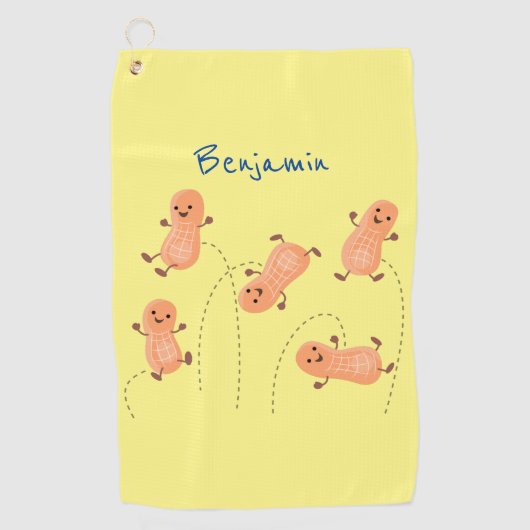 かわいいハッピージャンプ落花生の漫画イラストレーション ゴルフタオル (正面)