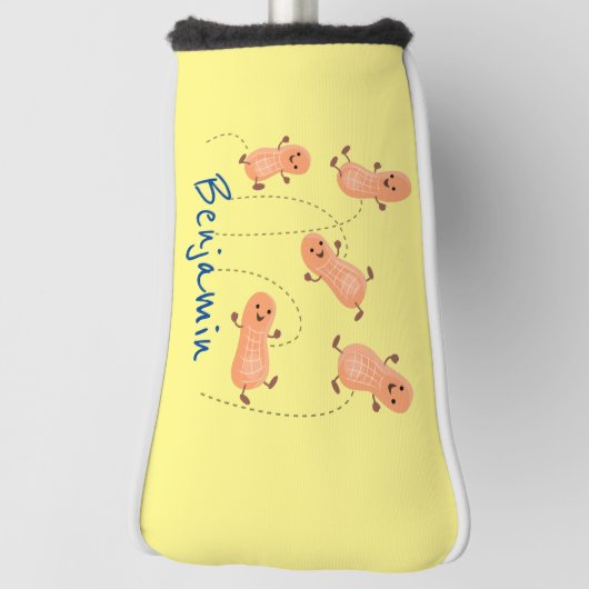 かわいいハッピージャンプ落花生の漫画イラストレーション ゴルフヘッドカバー (回転90)