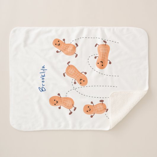 かわいいハッピージャンプ落花生の漫画イラストレーション シェルパブランケット (正面(横))