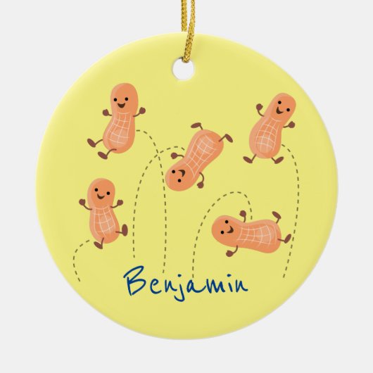 かわいいハッピージャンプ落花生の漫画イラストレーション セラミックオーナメント (正面)