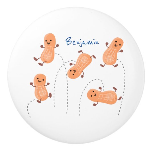 かわいいハッピージャンプ落花生の漫画イラストレーション セラミックノブ (正面)