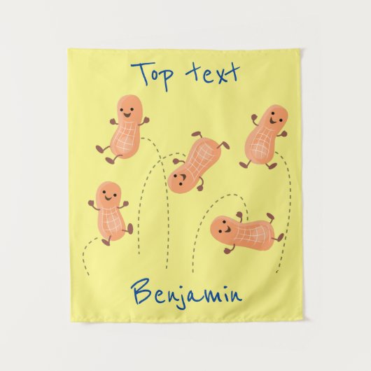 かわいいハッピージャンプ落花生の漫画イラストレーション タペストリー (正面)