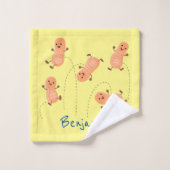 かわいいハッピージャンプ落花生の漫画イラストレーション バスタオルセット (ウォッシュタオル)