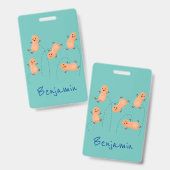 かわいいハッピージャンプ落花生の漫画イラストレーション バッジ (正面＆裏面)