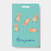 かわいいハッピージャンプ落花生の漫画イラストレーション バッジ (裏面)