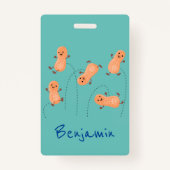 かわいいハッピージャンプ落花生の漫画イラストレーション バッジ (正面)