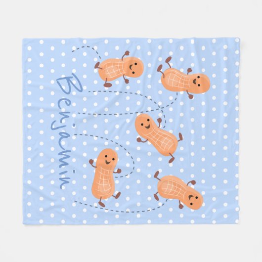 かわいいハッピージャンプ落花生の漫画イラストレーション フリースブランケット (正面(横))