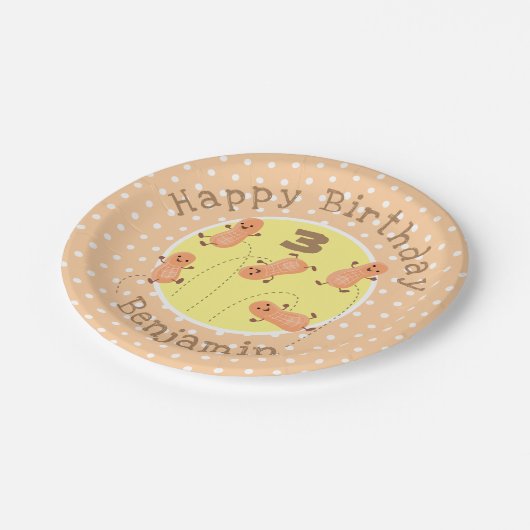 かわいいハッピージャンプ落花生の漫画イラストレーション ペーパープレート (アングル)