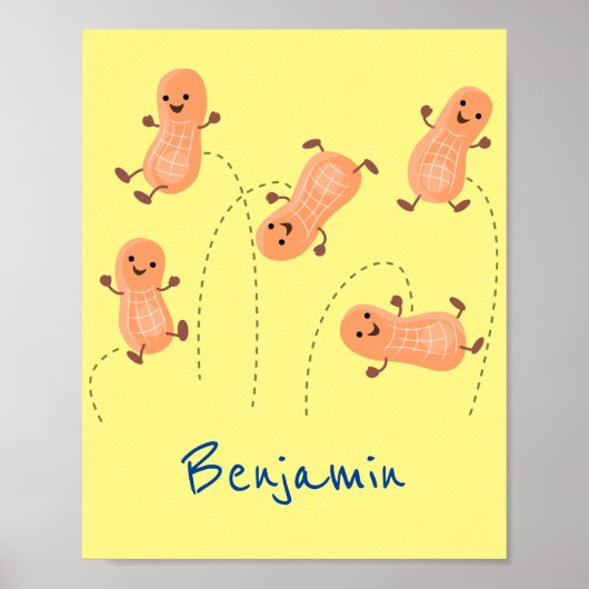 かわいいハッピージャンプ落花生の漫画イラストレーション ポスター (正面)