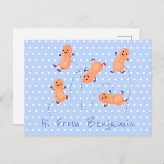 かわいいハッピージャンプ落花生の漫画イラストレーション ポストカード (正面/裏面)