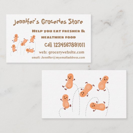 かわいいハッピージャンプ落花生の漫画イラストレーション 名刺 (正面/裏面)