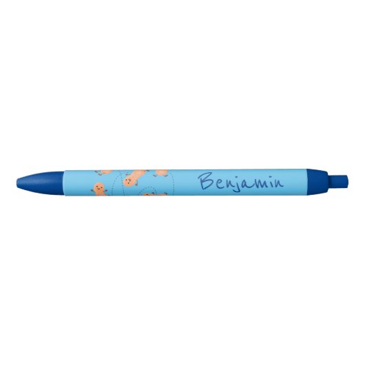 かわいいハッピージャンプ落花生の漫画イラストレーション 黒ボールペン (正面)