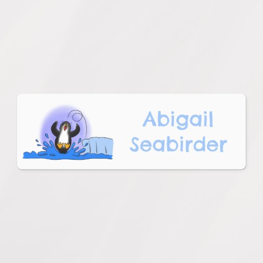 かわいいハッピージャンペンギンの漫画パーソナライズされた ラベル (デザイン1)