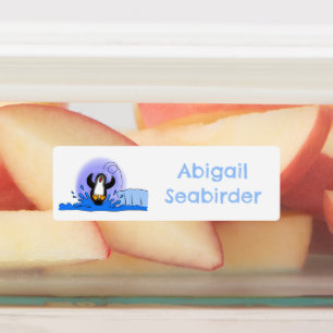 かわいいハッピージャンペンギンの漫画パーソナライズされた ラベル