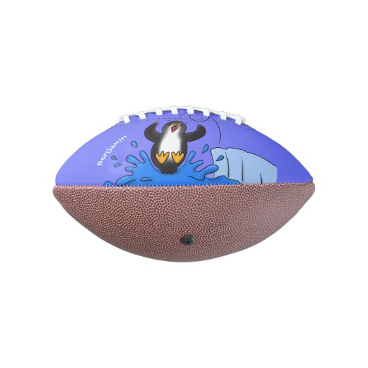 かわいいハッピージャンペンギン漫画イラストレーション アメリカンフットボール (回転270)