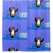 かわいいハッピージャンペンギン漫画イラストレーション シャワーカーテン (正面)