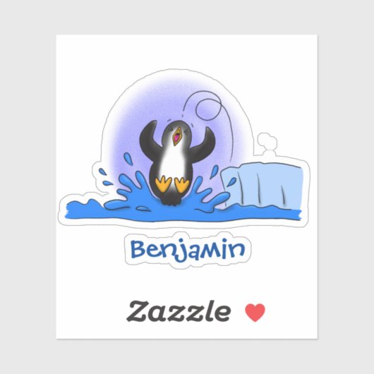 かわいいハッピージャンペンギン漫画イラストレーション シール (シート)