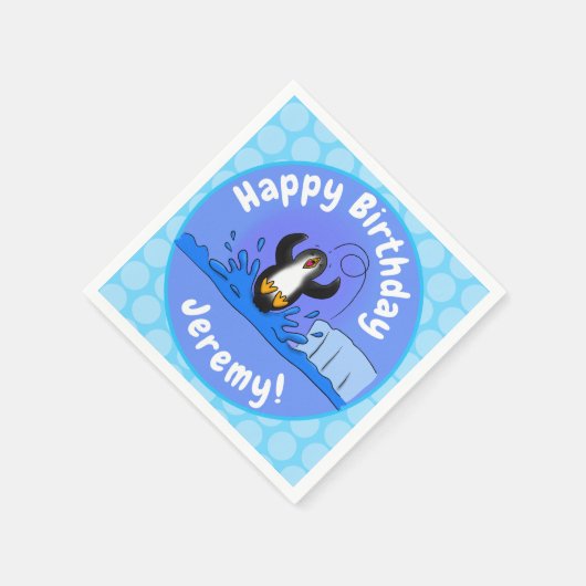 かわいいハッピージャンペンギン漫画イラストレーション スタンダードカクテルナプキン (角)
