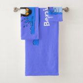 かわいいハッピージャンペンギン漫画イラストレーション バスタオルセット (インサイチュ)